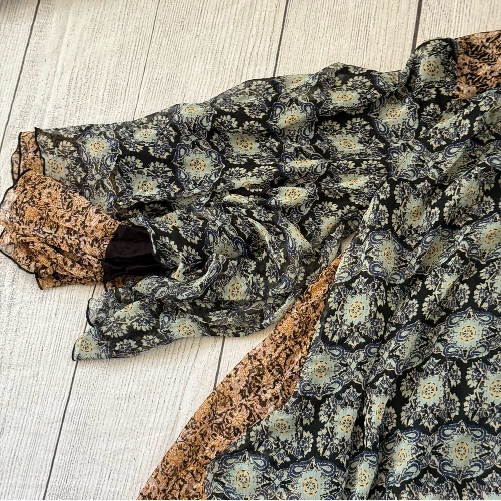 Free People Gabi Tunic Top size small black tan ruffles NEW - Picture 2 of 14